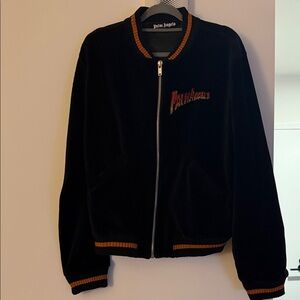 Palm Angels Black Bomber Jacket with Orange Details